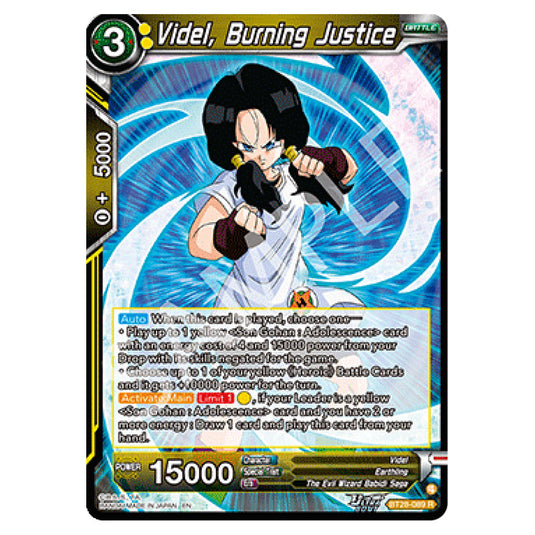 Videl, Burning Justice Rare card from the Dragon Ball Super Card Game set Prismatic Clash