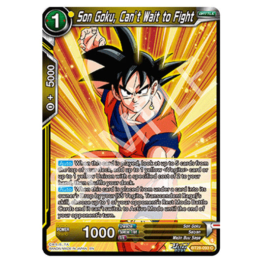 Son Goku, Can’t Wait to Fight Common card from the Dragon Ball Super Card Game set Prismatic Clash
