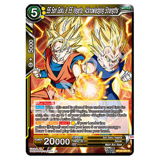SS Son Goku & SS Vegeta, Acknowledging Strengths Rare card from the Dragon Ball Super Card Game set Prismatic Clash