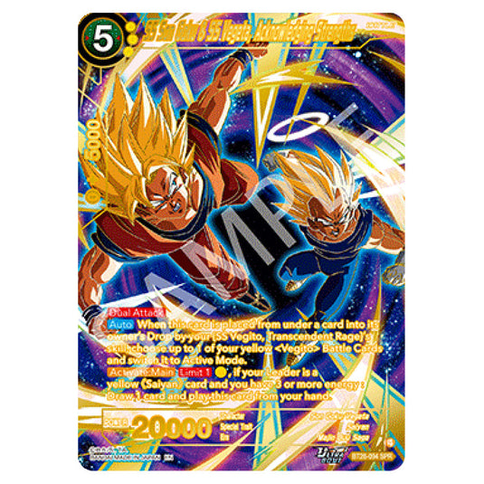 SS Son Goku & SS Vegeta, Acknowledging Strengths Special Rare card from the Dragon Ball Super Card Game set Prismatic Clash