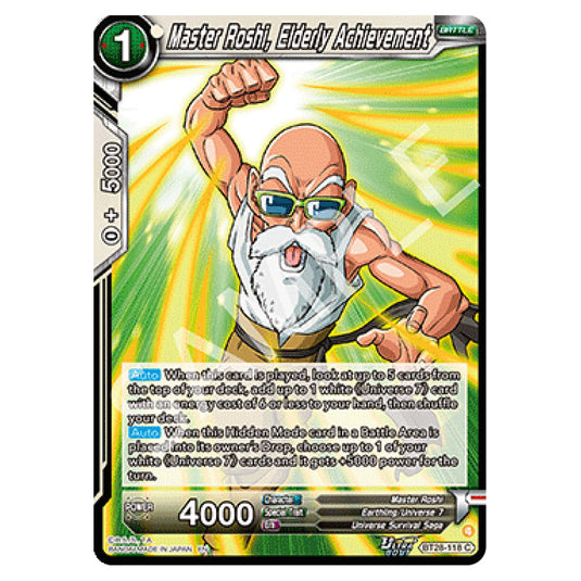 Master Roshi, Elderly Achievement Common card from the Dragon Ball Super Card Game set Prismatic Clash