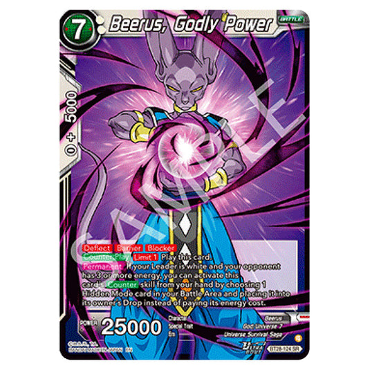 Beerus, Godly Power Super Rare card from the Dragon Ball Super Card Game set Prismatic Clash
