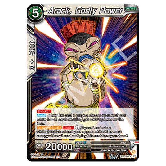 Arack, Godly Power Rare card from the Dragon Ball Super Card Game set Prismatic Clash