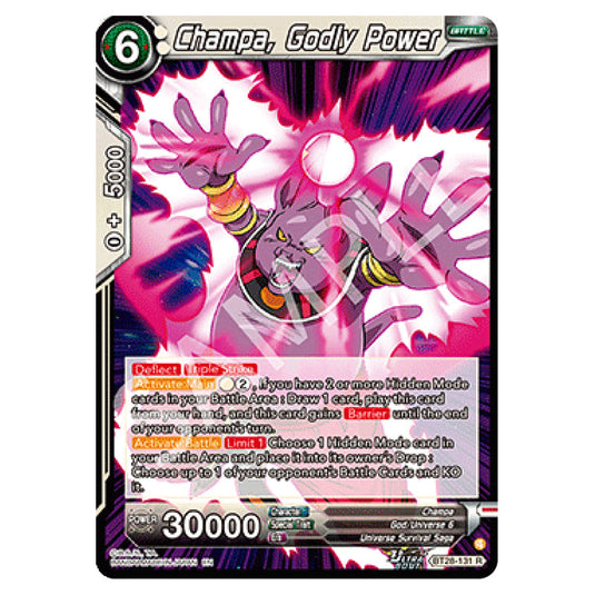 Champa, Godly Power Rare card from the Dragon Ball Super Card Game set Prismatic Clash