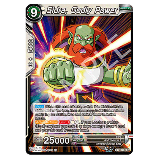 Sidra, Godly Power Common card from the Dragon Ball Super Card Game set Prismatic Clash