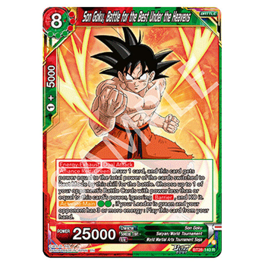 Son Goku, Battle for the Best Under the Heavens Rare card from the Dragon Ball Super Card Game set Prismatic Clash