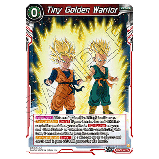 Tiny Golden Warrior EXTRA card from the Dragon Ball Super Card Game set Fearsome Rivals (BT29-027)