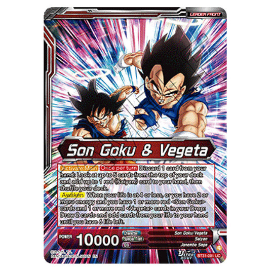 Son Goku & Vegeta LEADER card from the Dragon Ball Super Card Game set Impact Beyond Dimension (BT31-001)