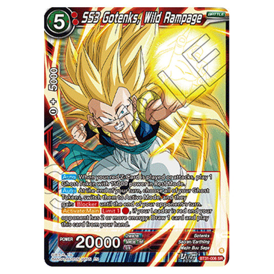 SS3 Gotenks, Wild Rampage BATTLE card from the Dragon Ball Super Card Game set Impact Beyond Dimension (BT31-006)