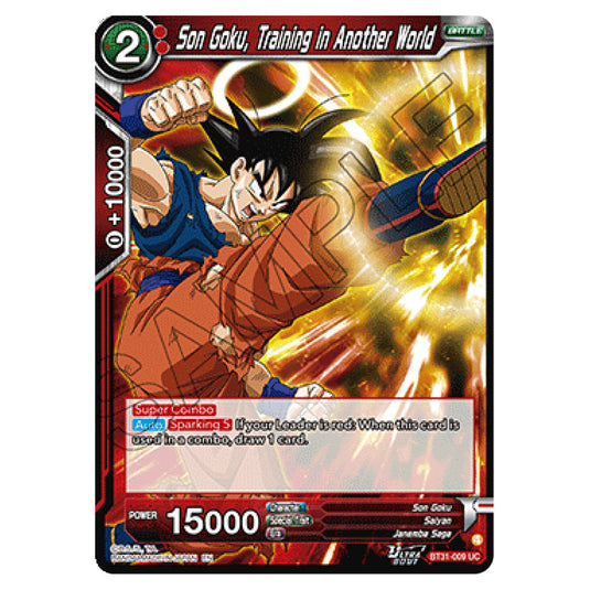 Son Goku, Training in Another World BATTLE card from the Dragon Ball Super Card Game set Impact Beyond Dimension (BT31-009)