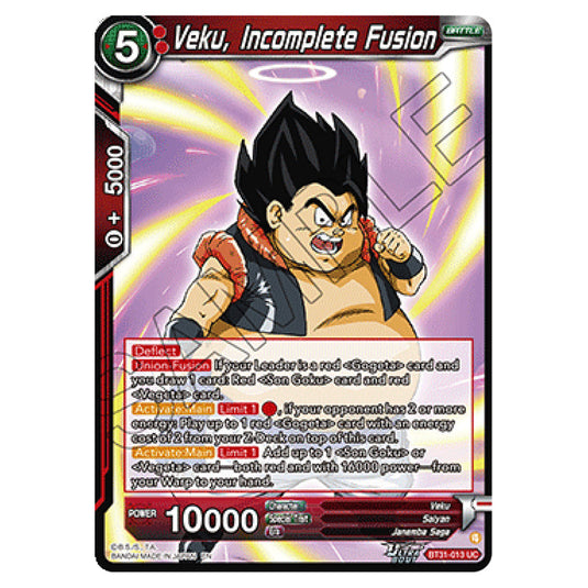 Veku, Incomplete Fusion BATTLE card from the Dragon Ball Super Card Game set Impact Beyond Dimension (BT31-013)
