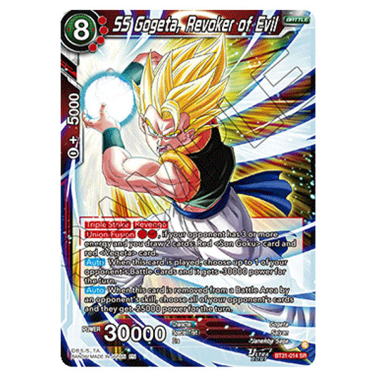 SS Gogeta, Revoker of Evil BATTLE card from the Dragon Ball Super Card Game set Impact Beyond Dimension (BT31-014)