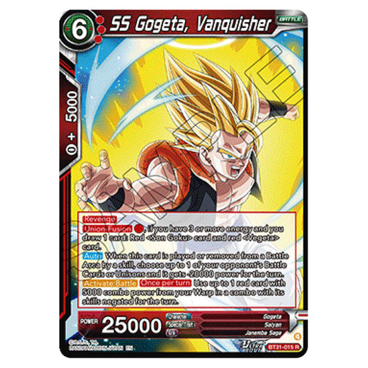SS Gogeta, Vanquisher BATTLE card from the Dragon Ball Super Card Game set Impact Beyond Dimension (BT31-015)