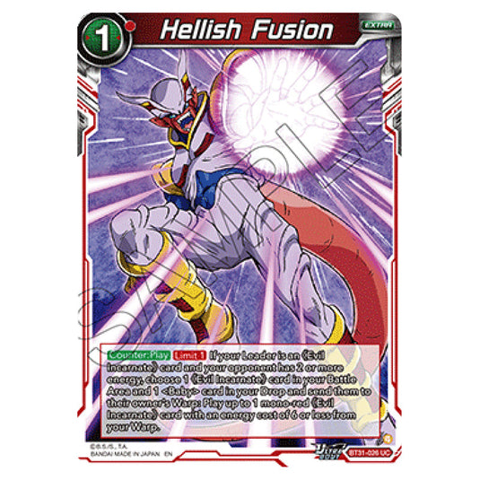 Hellish Fusion EXTRA card from the Dragon Ball Super Card Game set Impact Beyond Dimension (BT31-026)