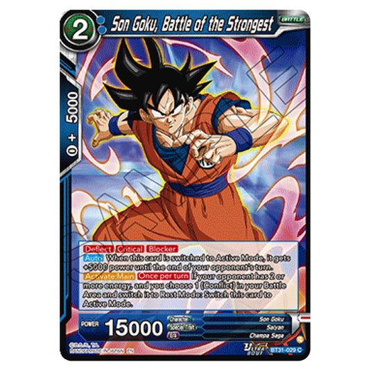 Son Goku, Battle of the Strongest BATTLE card from the Dragon Ball Super Card Game set Impact Beyond Dimension (BT31-029)