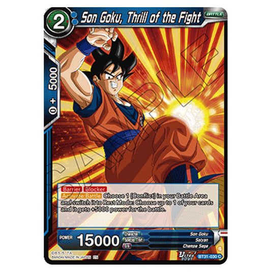 Son Goku, Thrill of the Fight BATTLE card from the Dragon Ball Super Card Game set Impact Beyond Dimension (BT31-030)