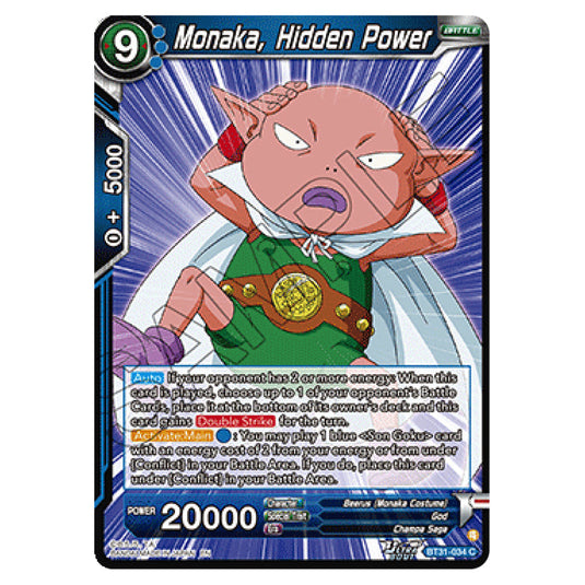 Monaka, Hidden Power BATTLE card from the Dragon Ball Super Card Game set Impact Beyond Dimension (BT31-034)