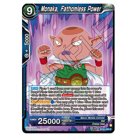 Monaka, Fathomless Power BATTLE card from the Dragon Ball Super Card Game set Impact Beyond Dimension (BT31-035)