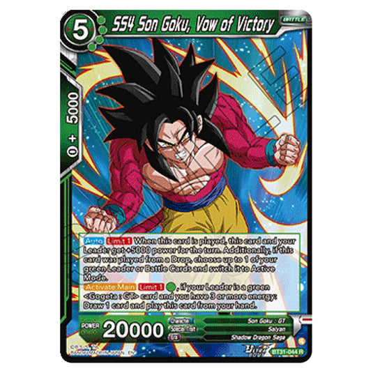 SS4 Son Goku, Vow of Victory BATTLE card from the Dragon Ball Super Card Game set Impact Beyond Dimension (BT31-044)