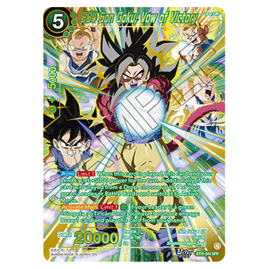 SS4 Son Goku, Vow of Victory BATTLE card from the Dragon Ball Super Card Game set Impact Beyond Dimension (BT31-044a)