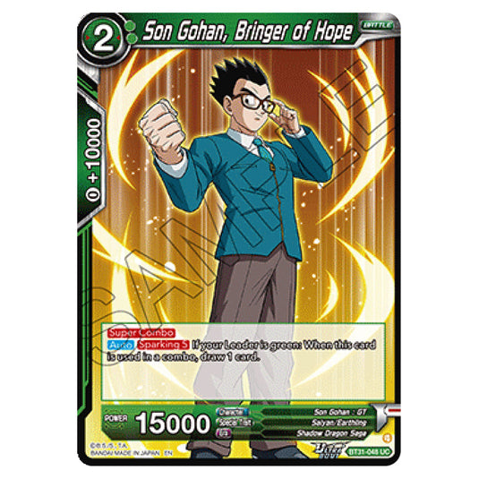 Son Gohan, Bringer of Hope BATTLE card from the Dragon Ball Super Card Game set Impact Beyond Dimension (BT31-048)