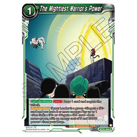 The Mightiest Warrior’s Power EXTRA card from the Dragon Ball Super Card Game set Impact Beyond Dimension (BT31-054)