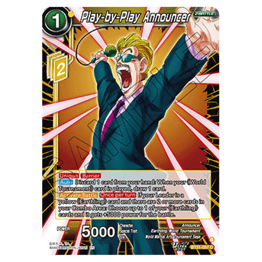 Play-by-Play Announcer Z-BATTLE card from the Dragon Ball Super Card Game set Impact Beyond Dimension (BT31-057)