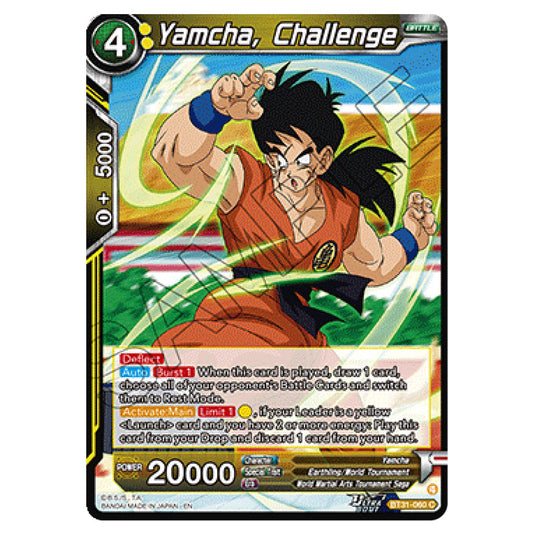 Yamcha, Challenge BATTLE card from the Dragon Ball Super Card Game set Impact Beyond Dimension (BT31-060)