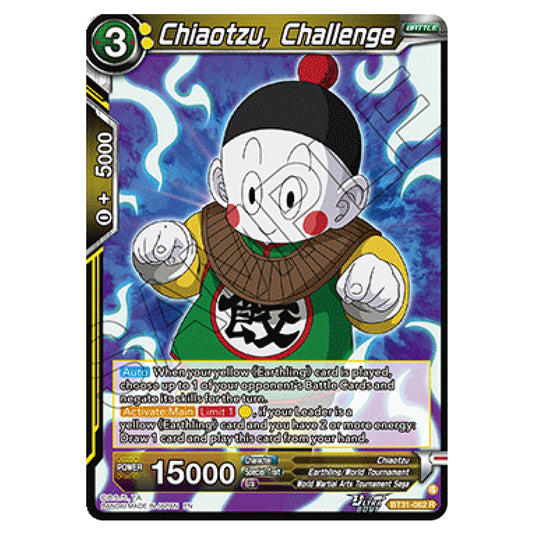 Chiaotzu, Challenge BATTLE card from the Dragon Ball Super Card Game set Impact Beyond Dimension (BT31-062)