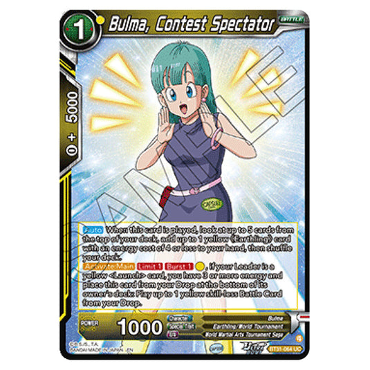 Bulma, Contest Spectator BATTLE card from the Dragon Ball Super Card Game set Impact Beyond Dimension (BT31-064)