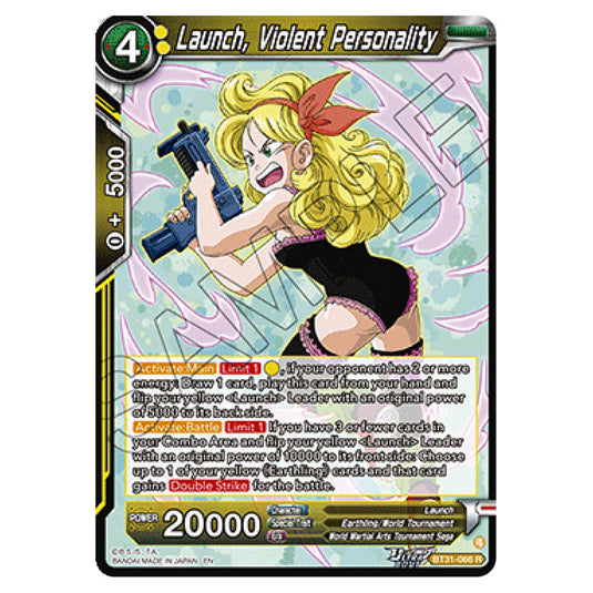 Launch, Violent Personality BATTLE card from the Dragon Ball Super Card Game set Impact Beyond Dimension (BT31-066)