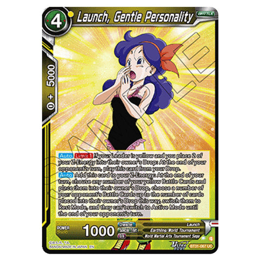 Launch, Gentle Personality BATTLE card from the Dragon Ball Super Card Game set Impact Beyond Dimension (BT31-067)
