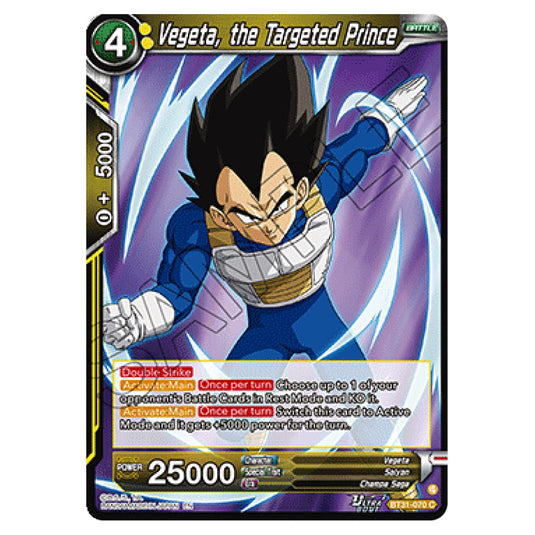 Vegeta, the Targeted Prince BATTLE card from the Dragon Ball Super Card Game set Impact Beyond Dimension (BT31-070)