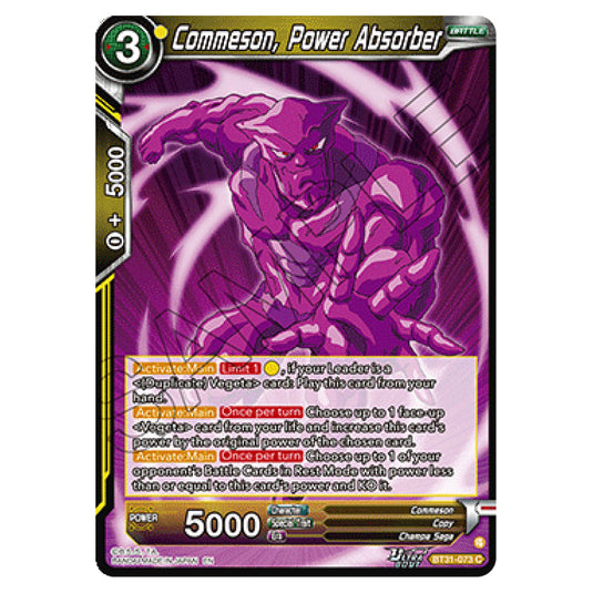 Commeson, Power Absorber BATTLE card from the Dragon Ball Super Card Game set Impact Beyond Dimension (BT31-073)