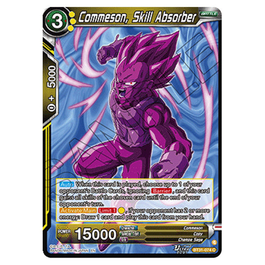 Commeson, Skill Absorber BATTLE card from the Dragon Ball Super Card Game set Impact Beyond Dimension (BT31-074)