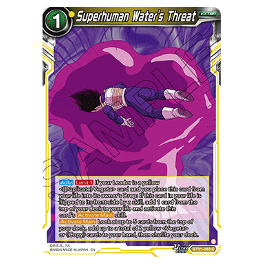 Superhuman Water’s Threat EXTRA card from the Dragon Ball Super Card Game set Impact Beyond Dimension (BT31-083)