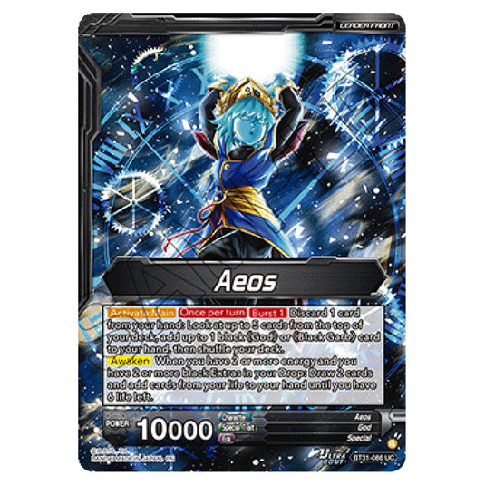 Aeos LEADER card from the Dragon Ball Super Card Game set Impact Beyond Dimension (BT31-086a)