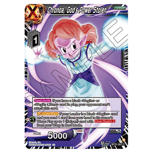 Chronoa, God’s Power Stolen Z-UNISON card from the Dragon Ball Super Card Game set Impact Beyond Dimension (BT31-087)