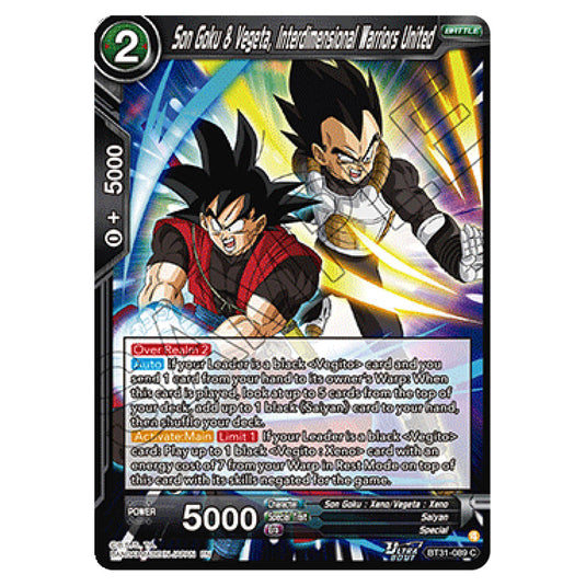 Son Goku & Vegeta, Interdimensional Warriors United BATTLE card from the Dragon Ball Super Card Game set Impact Beyond Dimension (BT31-089)