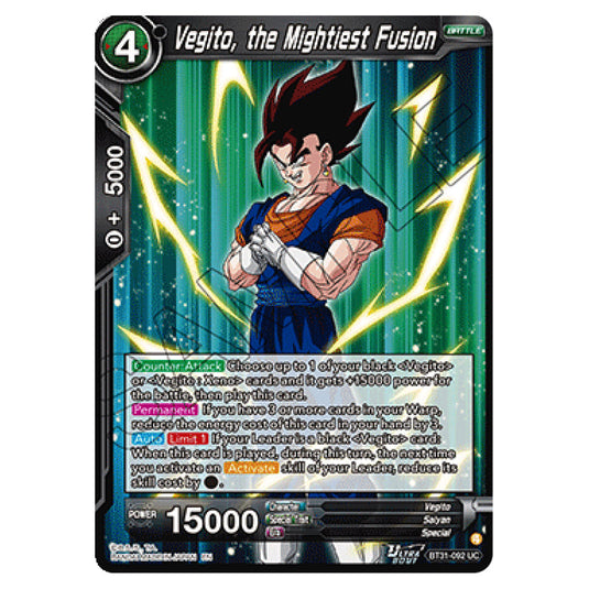 Vegito, the Mightiest Fusion BATTLE card from the Dragon Ball Super Card Game set Impact Beyond Dimension (BT31-092)
