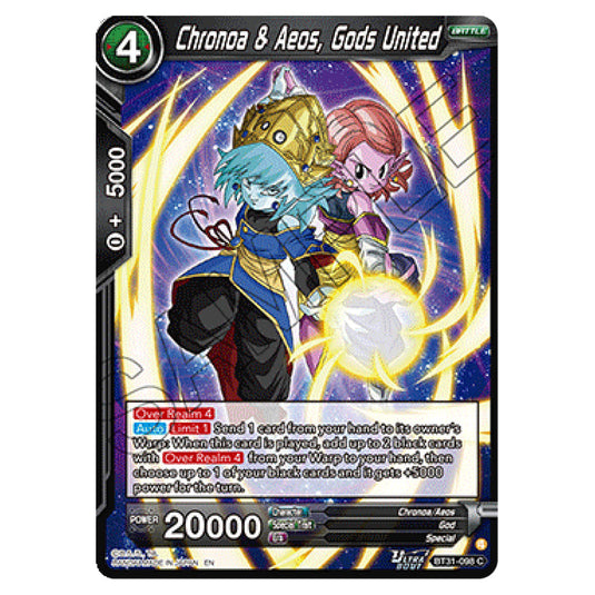Chronoa & Aeos, Gods United BATTLE card from the Dragon Ball Super Card Game set Impact Beyond Dimension (BT31-098)