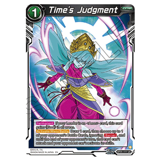 Time’s Judgment EXTRA card from the Dragon Ball Super Card Game set Impact Beyond Dimension (BT31-111)