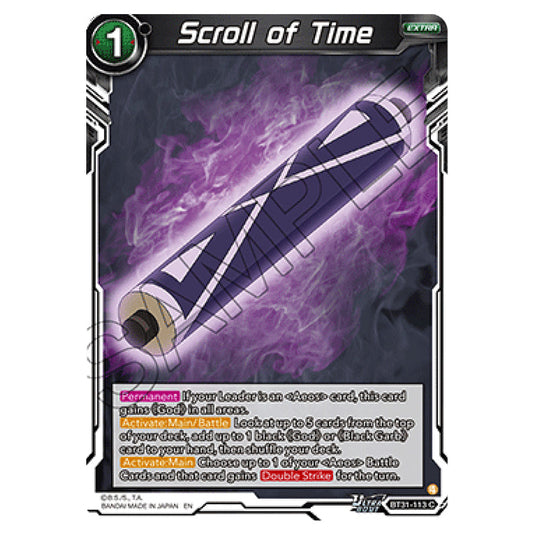 Scroll of Time EXTRA card from the Dragon Ball Super Card Game set Impact Beyond Dimension (BT31-113)