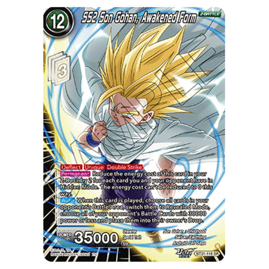 SS2 Son Gohan, Awakened Form Z-BATTLE card from the Dragon Ball Super Card Game set Impact Beyond Dimension (BT31-118)