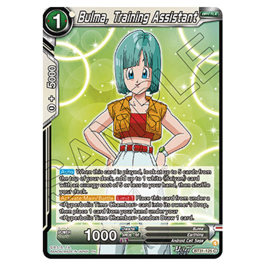 Bulma, Training Assistant BATTLE card from the Dragon Ball Super Card Game set Impact Beyond Dimension (BT31-125)