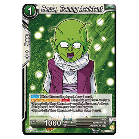 Dende, Training Assistant BATTLE card from the Dragon Ball Super Card Game set Impact Beyond Dimension (BT31-127)
