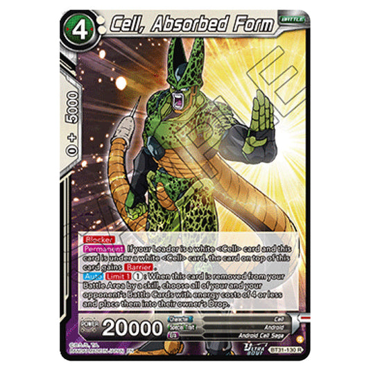 Cell, Absorbed Form BATTLE card from the Dragon Ball Super Card Game set Impact Beyond Dimension (BT31-130)