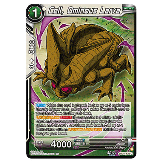 Cell, Ominous Larva BATTLE card from the Dragon Ball Super Card Game set Impact Beyond Dimension (BT31-132)