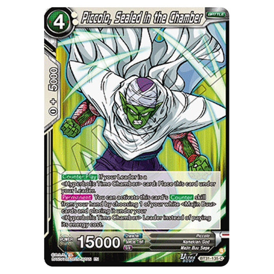 Piccolo, Sealed in the Chamber BATTLE card from the Dragon Ball Super Card Game set Impact Beyond Dimension (BT31-135)