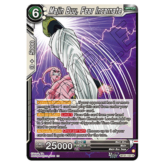 Majin Buu, Fear Incarnate BATTLE card from the Dragon Ball Super Card Game set Impact Beyond Dimension (BT31-137)